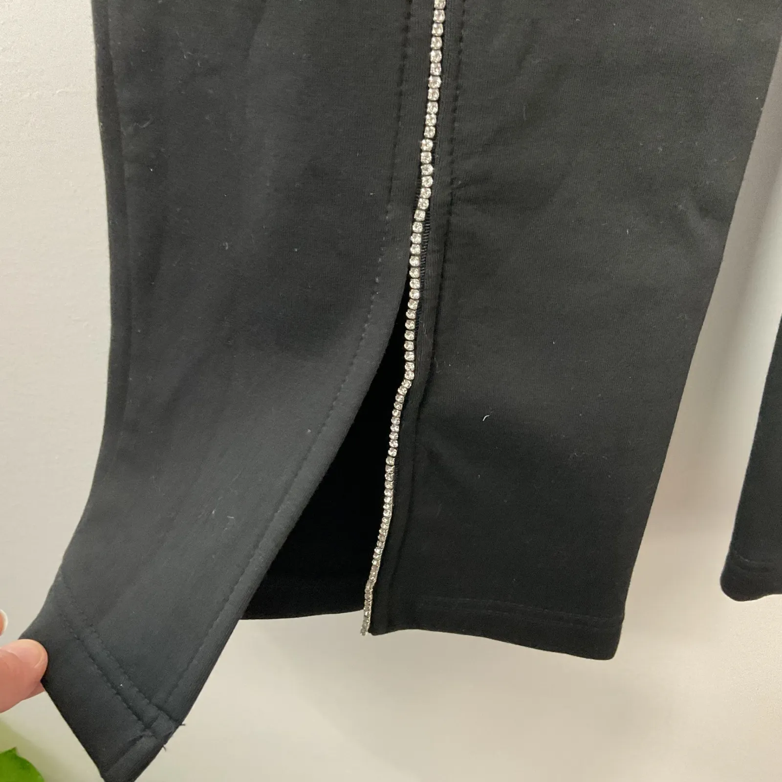 CARBON38 Black Rhinestone Front Slit Sweatpants Womens Size S - Image 2