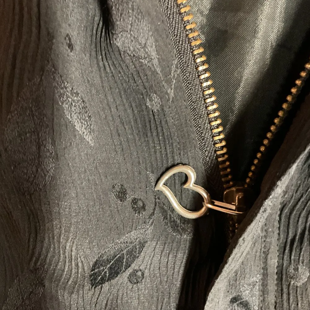 Vintage Fuda International‎ Full Zip Bomber Jacket Sz S Black Gray Leaf Pattern - Image 11