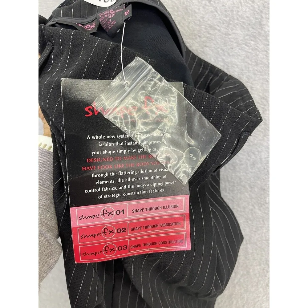 Shape FX Women's Trouser Pants Micro Striped Black Size 12 Wide Leg - Image 4