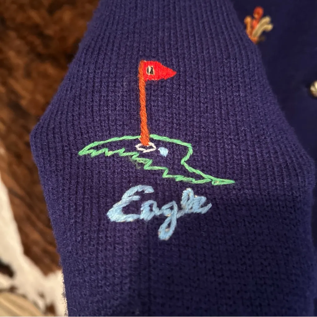 VTG Andreno Argento Womens Large Blue Embroidered Novelty Golf Cardigan - Image 9