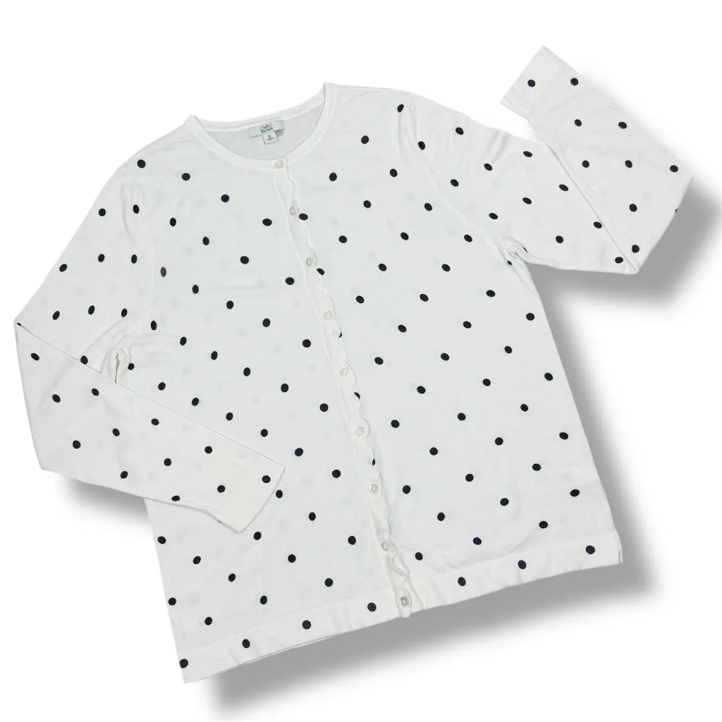 Croft‎ & Barrow Scallop Trim Polka Dot Cardigan Sweater White Black Womens XL - Image 12