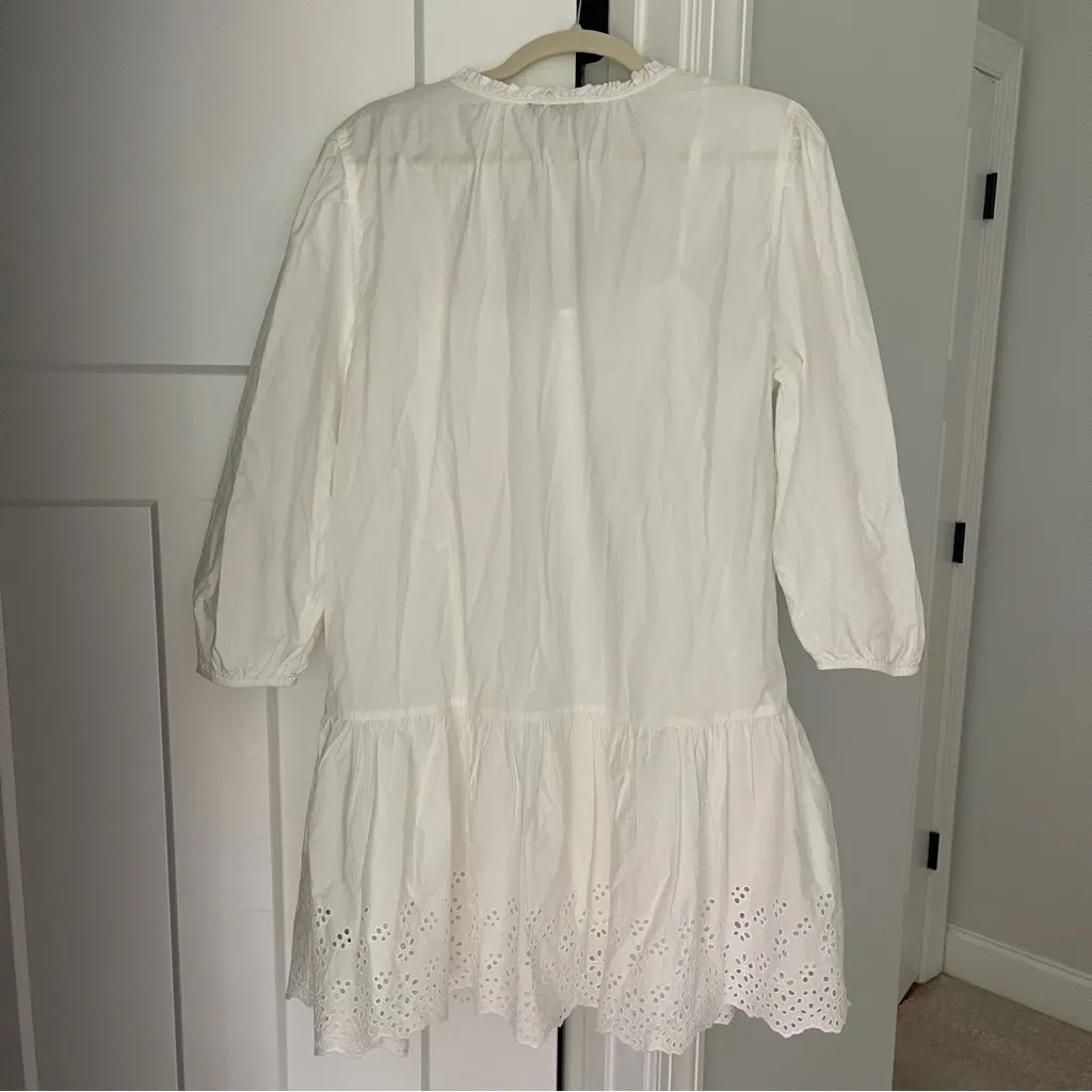 GAP Eyelet Mini Dress In Off White Ruffle Long Sleeve Slip - Image 6