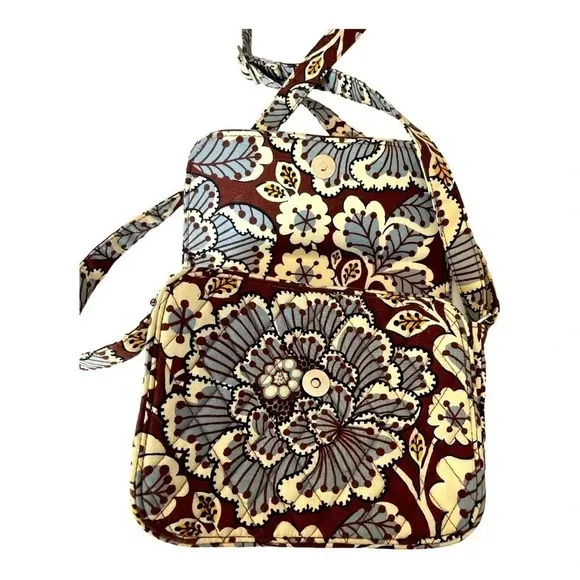 VERA BRADLEY SLATE BLOOMS QUILTED SHOULDER‎ BAG BROWN BLUE FLORAL PURSE - Image 4