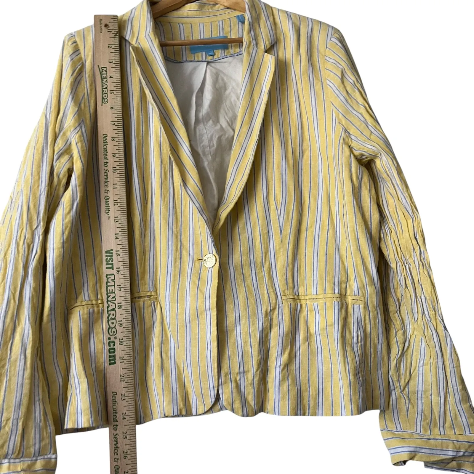 Draper James RSVP Yellow Striped Linen Blend Blazer Jacket Women's XXL - Image 7