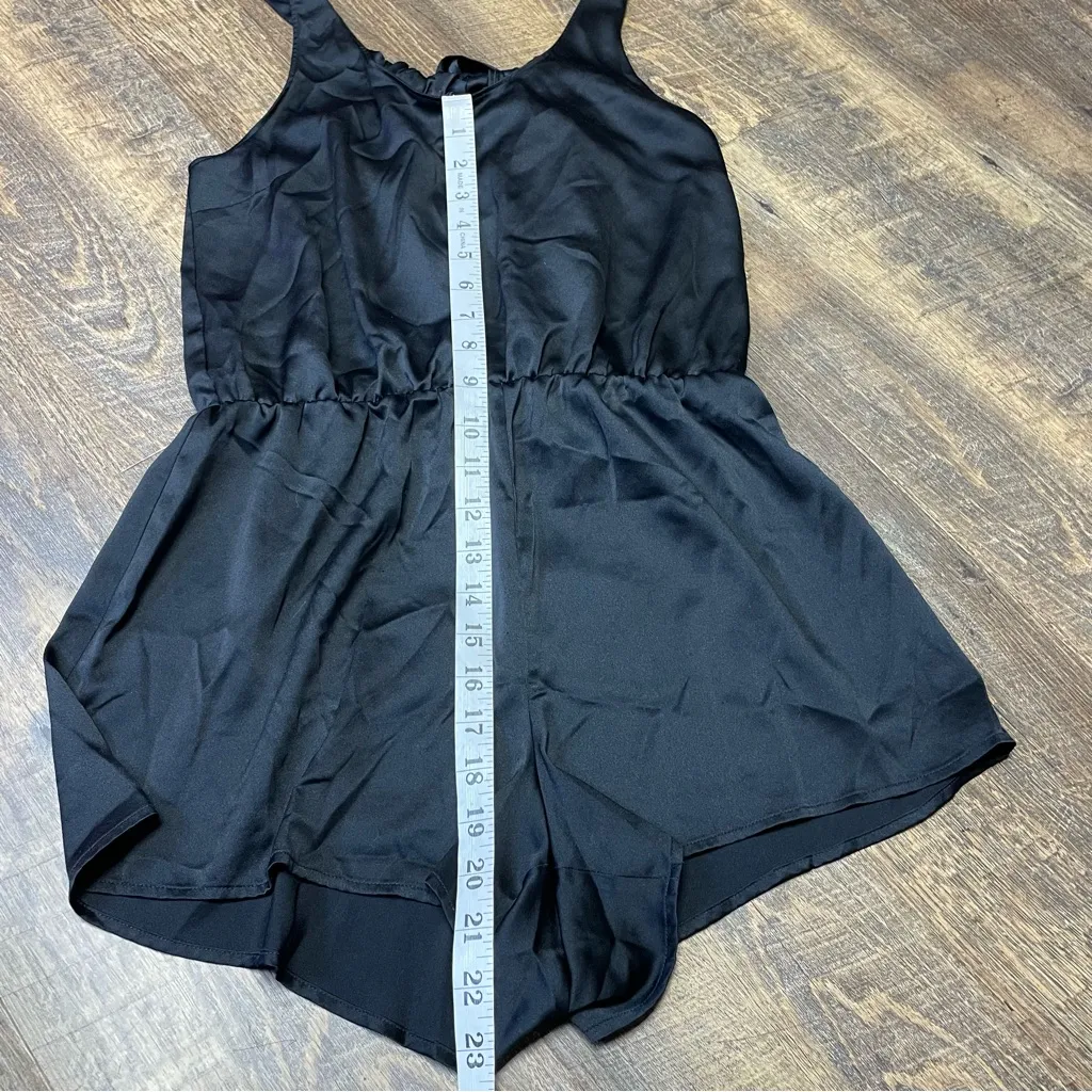 Victoria’s Secret Black Satin Romper Adjustable Back Tie Womens Small Teddy Pj - Image 3