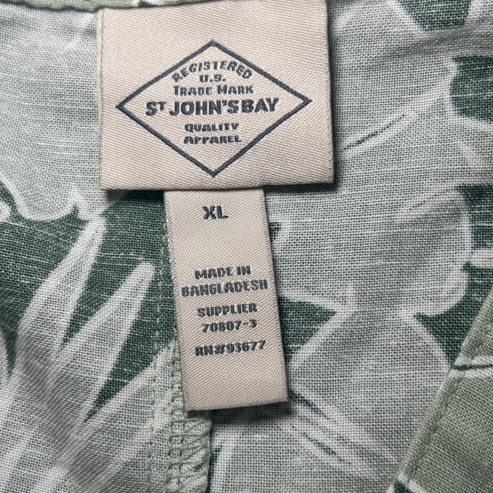 St John's Bay XL Green Tropical Print Linen Shirt‎ Dress Short Sleeve Pockets - Image 5