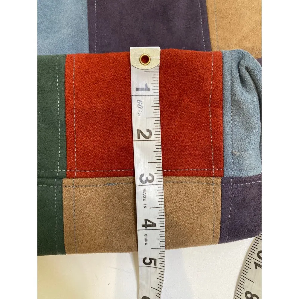 Multicolored Patchwork Sueded Shoulder Bag Purse Handmade by Louise White OS VTG Red - Image 12