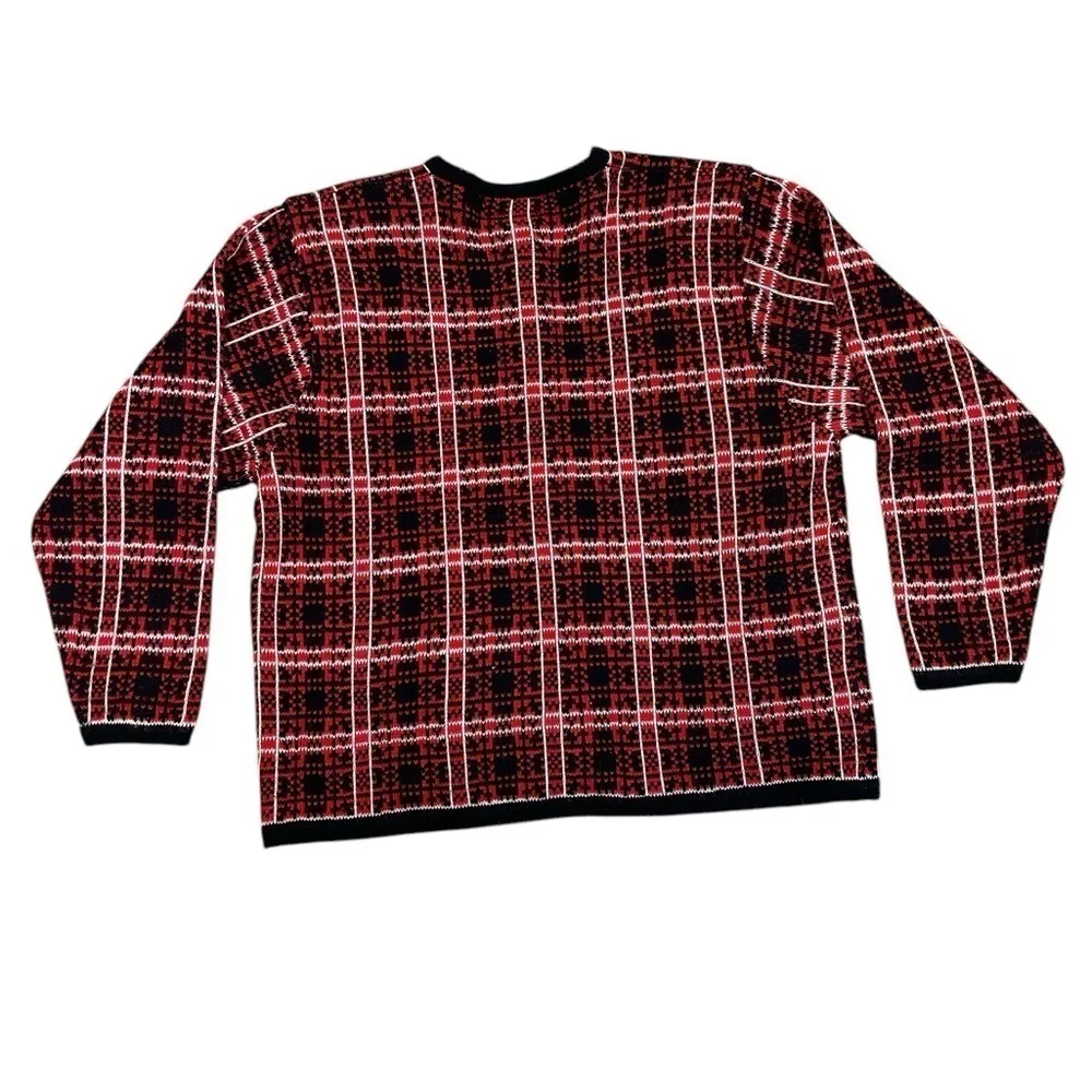 Worthington Vintage Plaid Cardigan With Gold Buttons and Shoulder Pads - Image 2