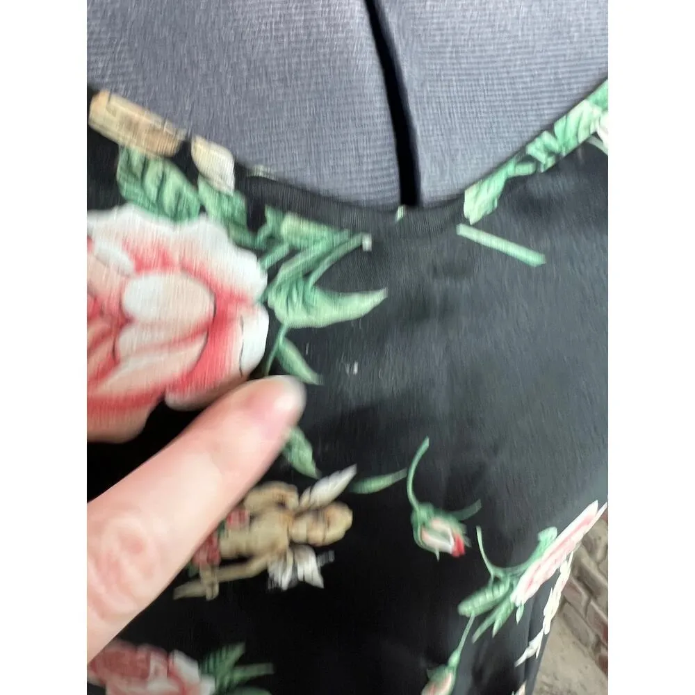 negligee nightgown satin floral roses cupid black pink green Size M - Image 3