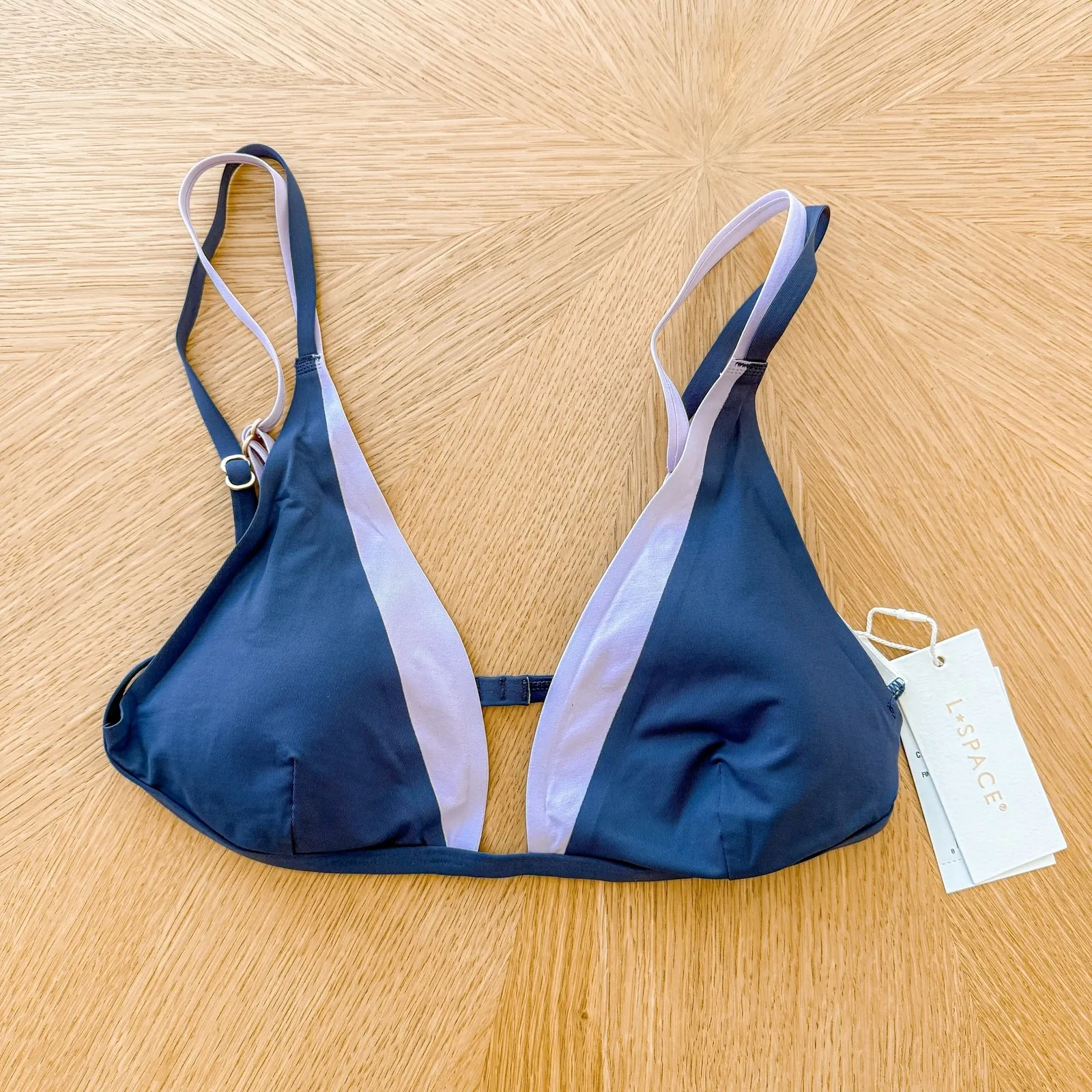 LSPACE Womens Bikini Top Size M Navy Lavender Triangle‎ Swim Minimalist Coastal Blue Size M - Image 2