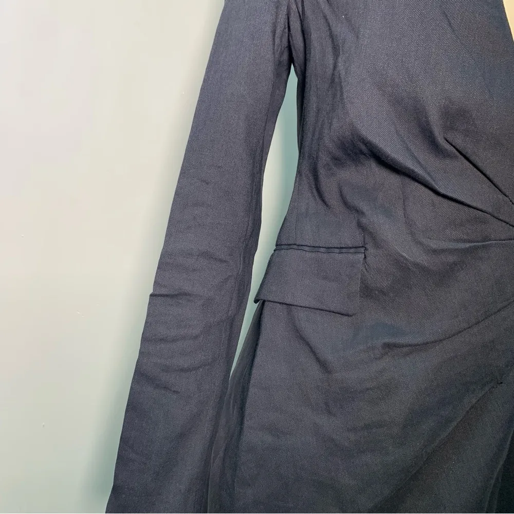 ZARA NWT BLOGGER FAV DRAPED JACKET DRESS SIZE XS Elegant Navy Wrap Dress linen - Image 6