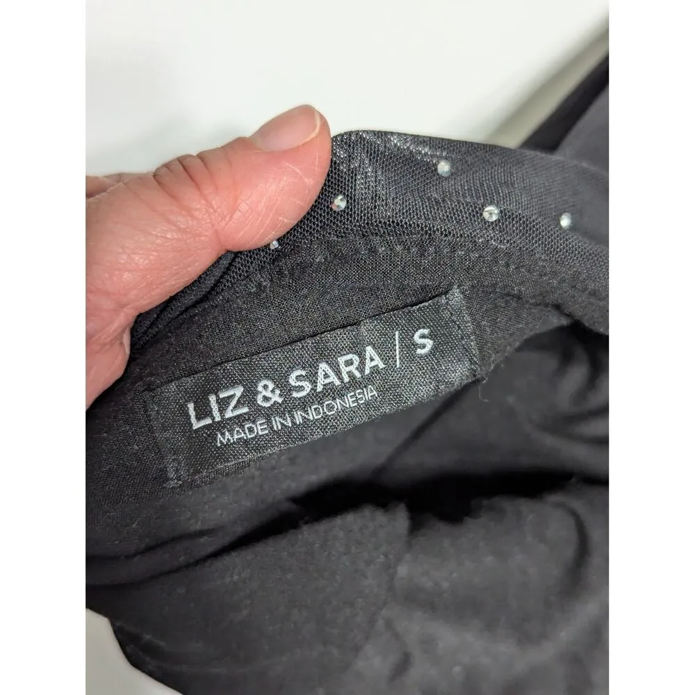 Black Mesh Studded Bodycon Midi Dress Womens Small Square Neck Ruched Night Out - Image 5