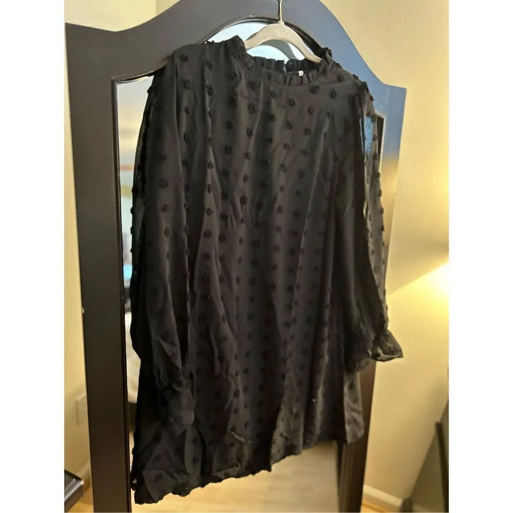 NEW Dress Swiss Dot Mini Dresses Loose Chiffon Short Dress L Black Size L - Image 4