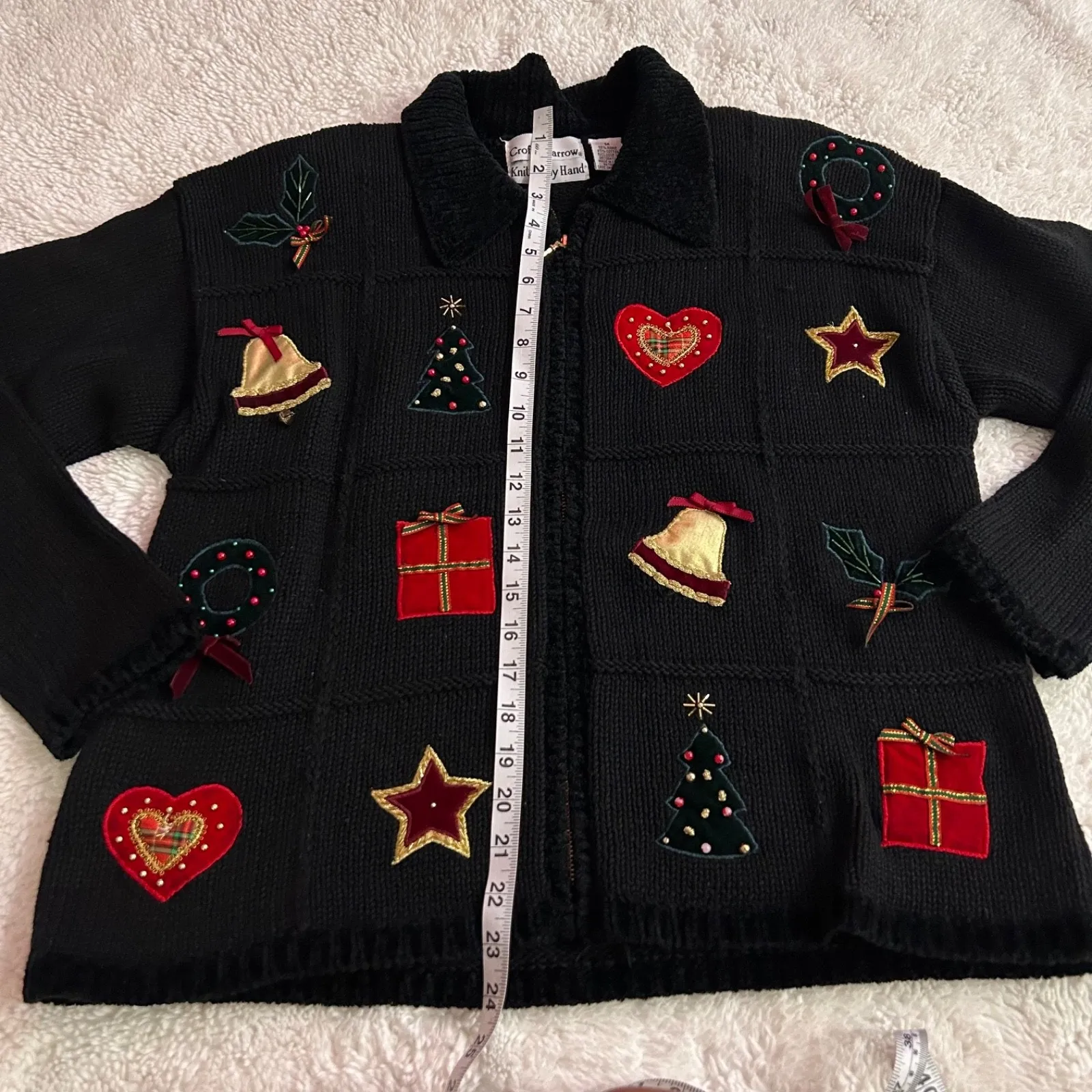 Vtg Croft Barrow Hand Knitted Sz M Christmas Holiday Embroidered Sweater Cotton Size M - Image 3