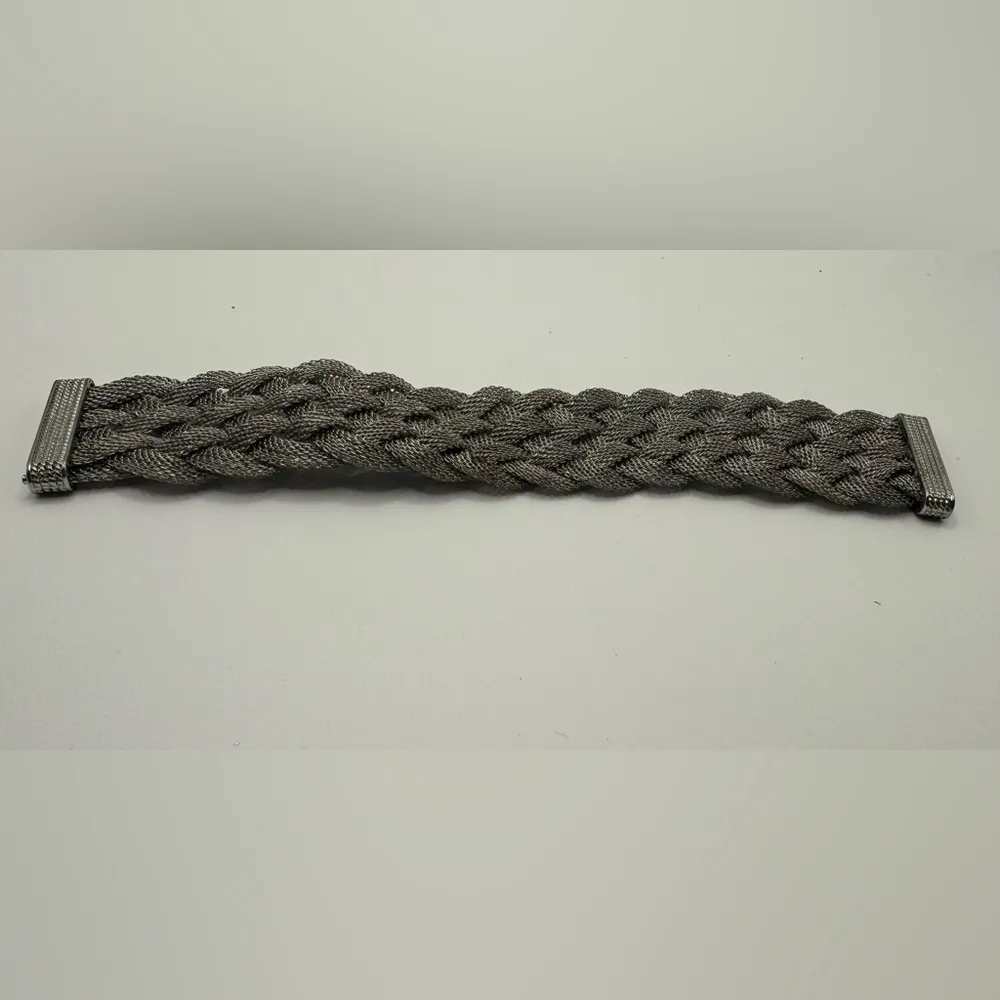 Vintage Silver Tone Metal Mesh Braided Bracelet 7” Length 1.25 Width - Image 6