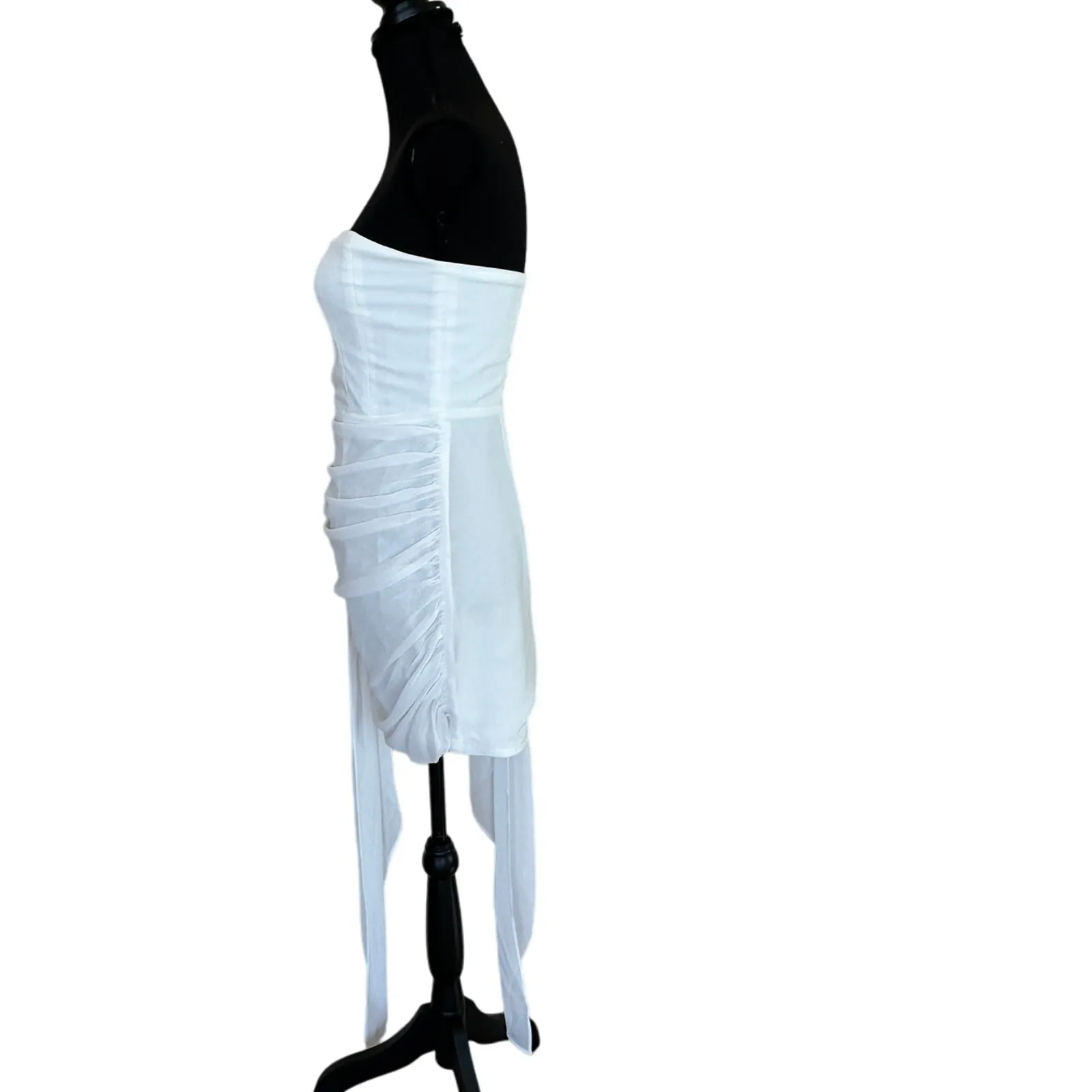 Superdown White Chiffon Bustier Mini Dress LARGE Bodycon Gloves Bridal $92 NEW - Image 10