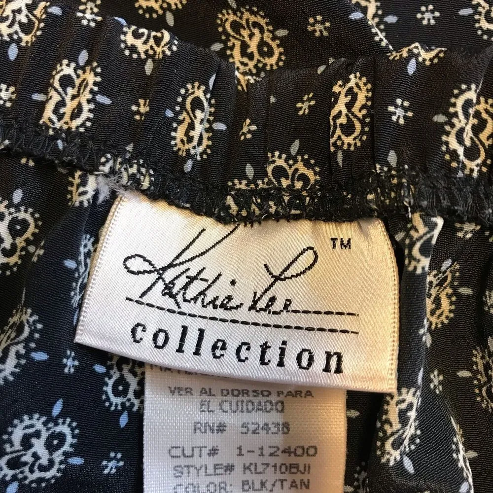 Vintage Kathie Lee Pants Black Patterned Wide Leg Lounge Medium Y2K - Image 4