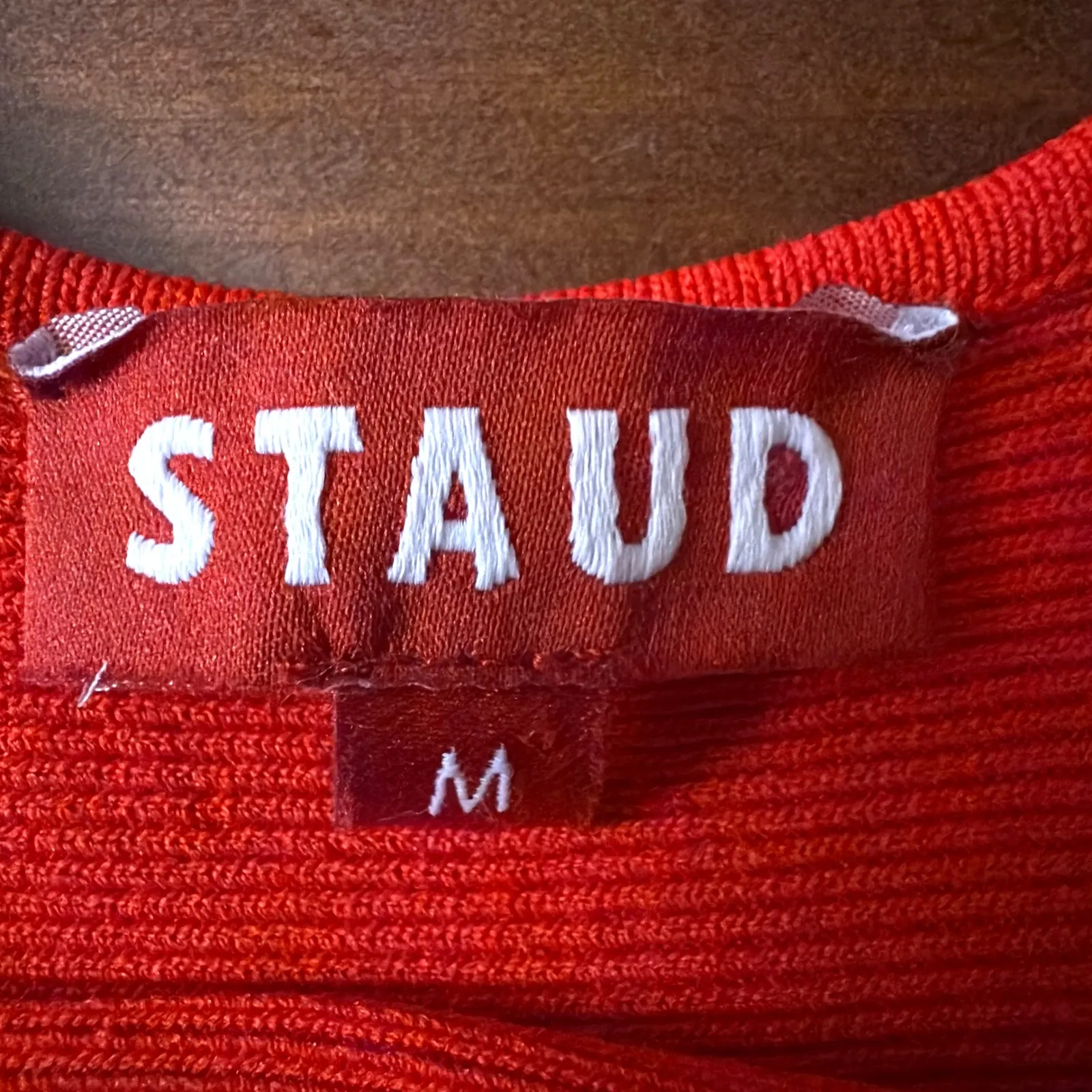 Staud Red Knit Ribbed Midi Dress Tank Square Neck Sleeveless M - Image 2