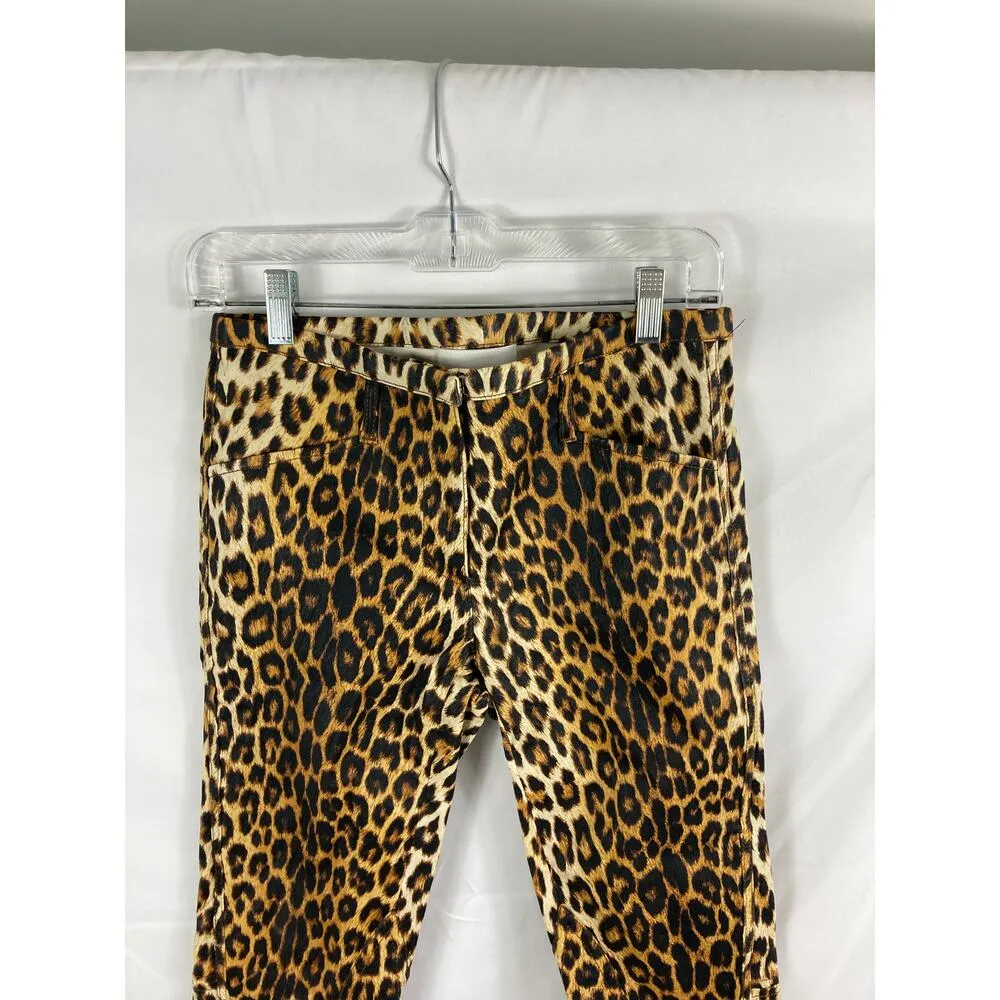 3.1 Phillip Lim Lamb Leather Skinny Pants Black Brown Leopard Print Size 2 - Image 3