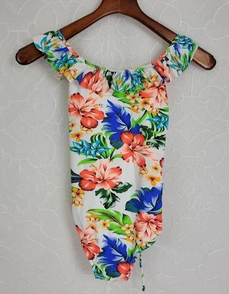 Kalawalk Womens Swimsuit Size 12 Multicolor Floral One Piece Low Back Ruffled - Image 1