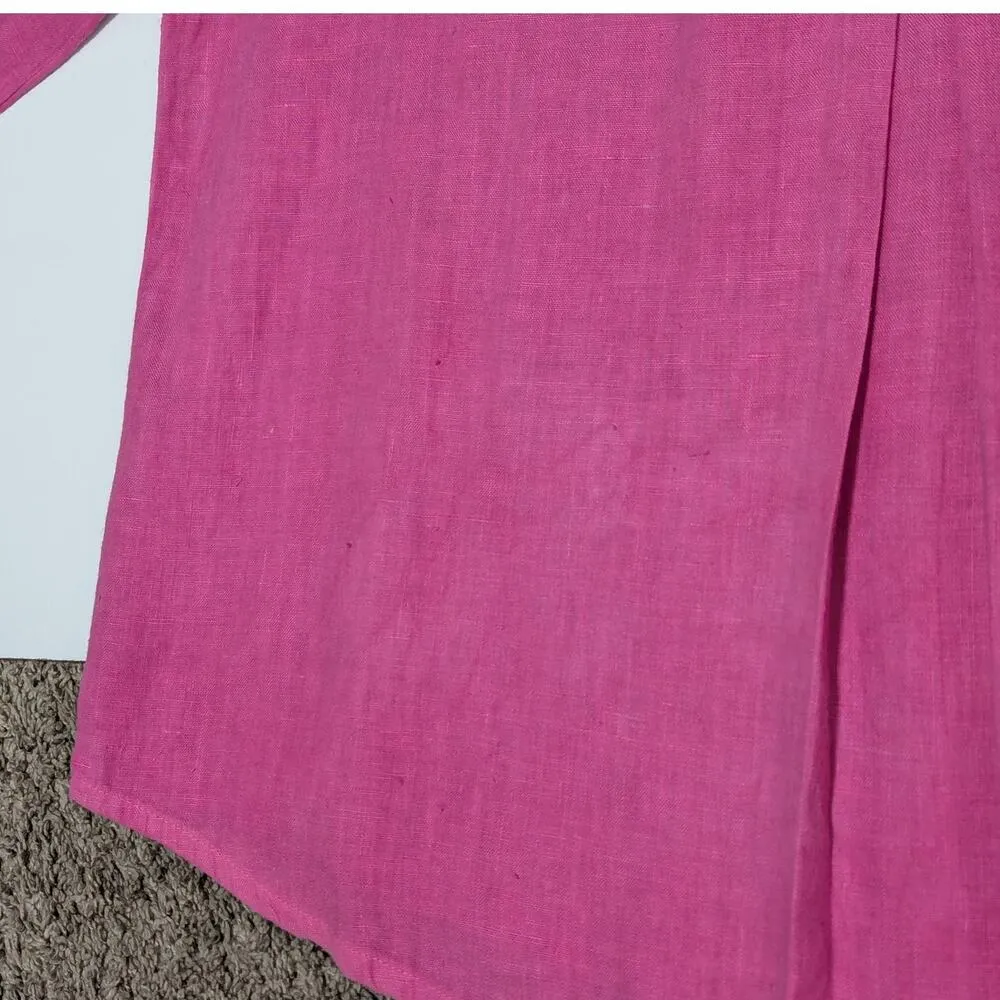 Hot Cotton Marc Ware Linen Pink Shirt V Neck Bright Pink Womens XLarge Lagenlook Size XL - Image 5