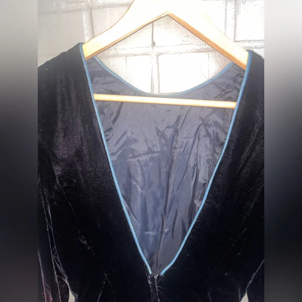 VINTAGE Jessica McClintock Black Velvet Bodice Taffeta Blue Skirt 4 - Image 12