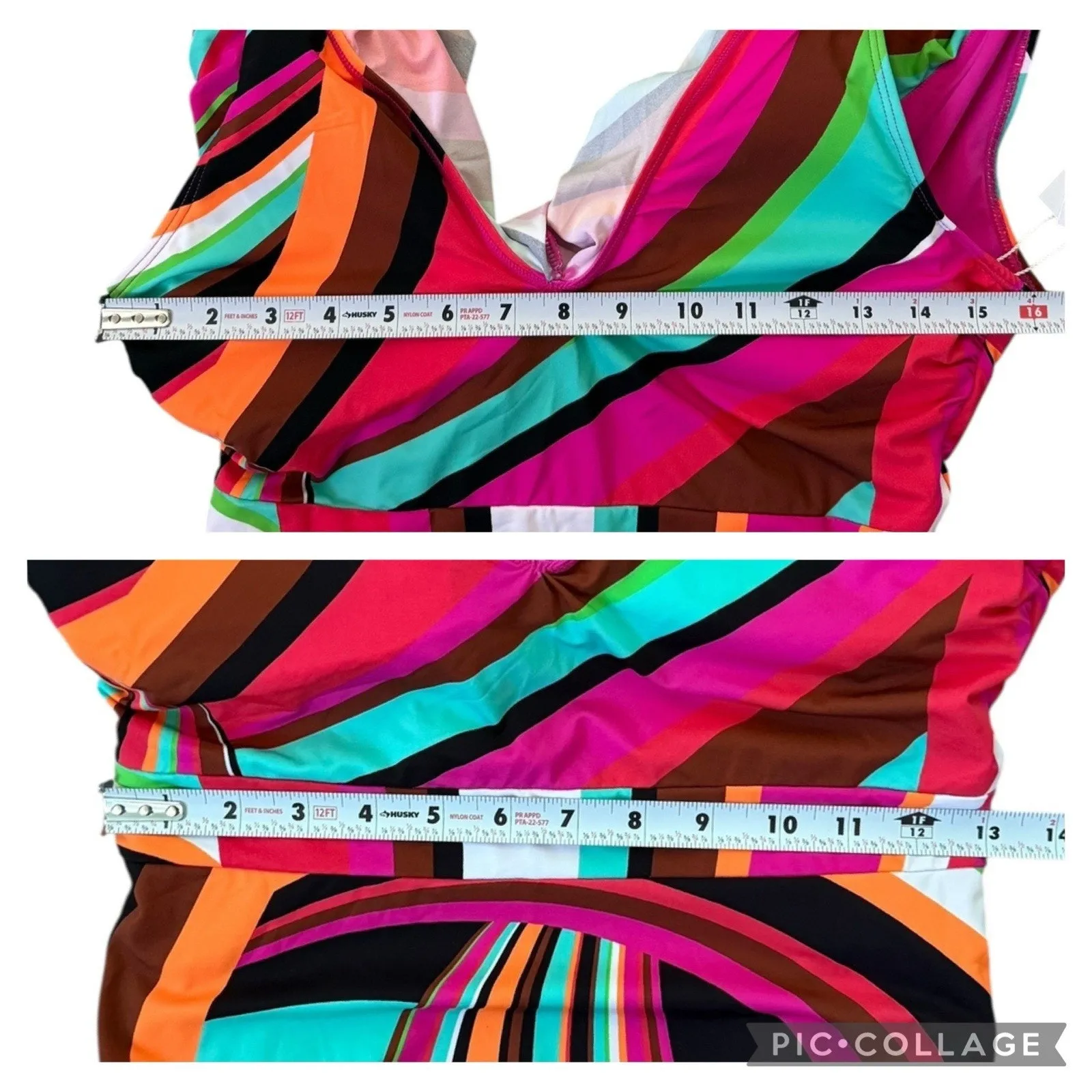 NEW Trina Turk Ruffle Flutter Sleeve Plunge One Piece Swimsuit Colorful Size 10 - Image 9