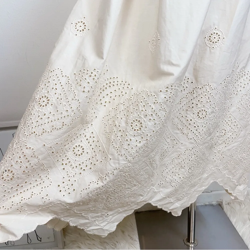 Moon River Ruffled Smocked Eyelet Midi Dress in Cream - Image 6