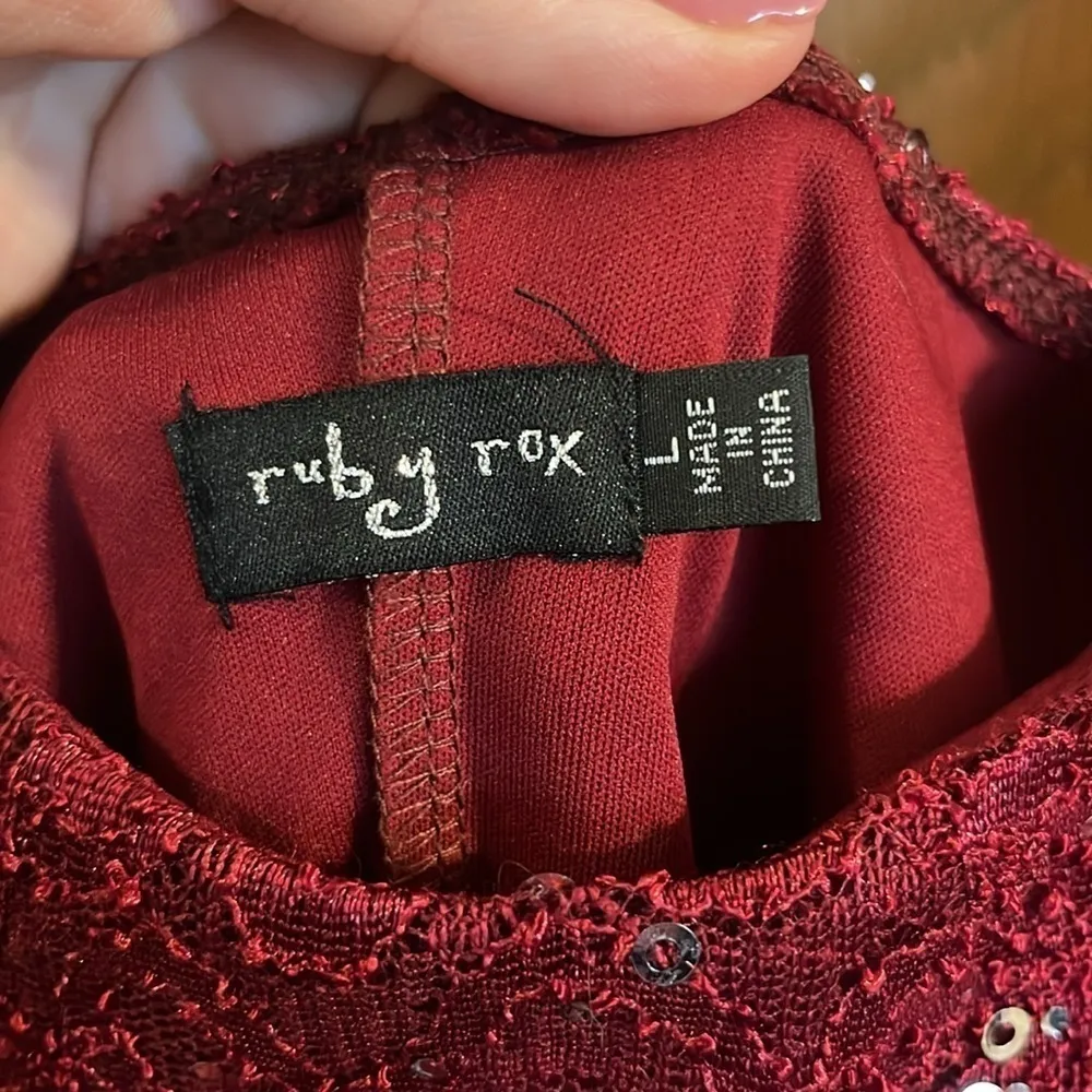 Ruby Rox Red Lace Sequin Long Sleeve Dress‎ - Image 6