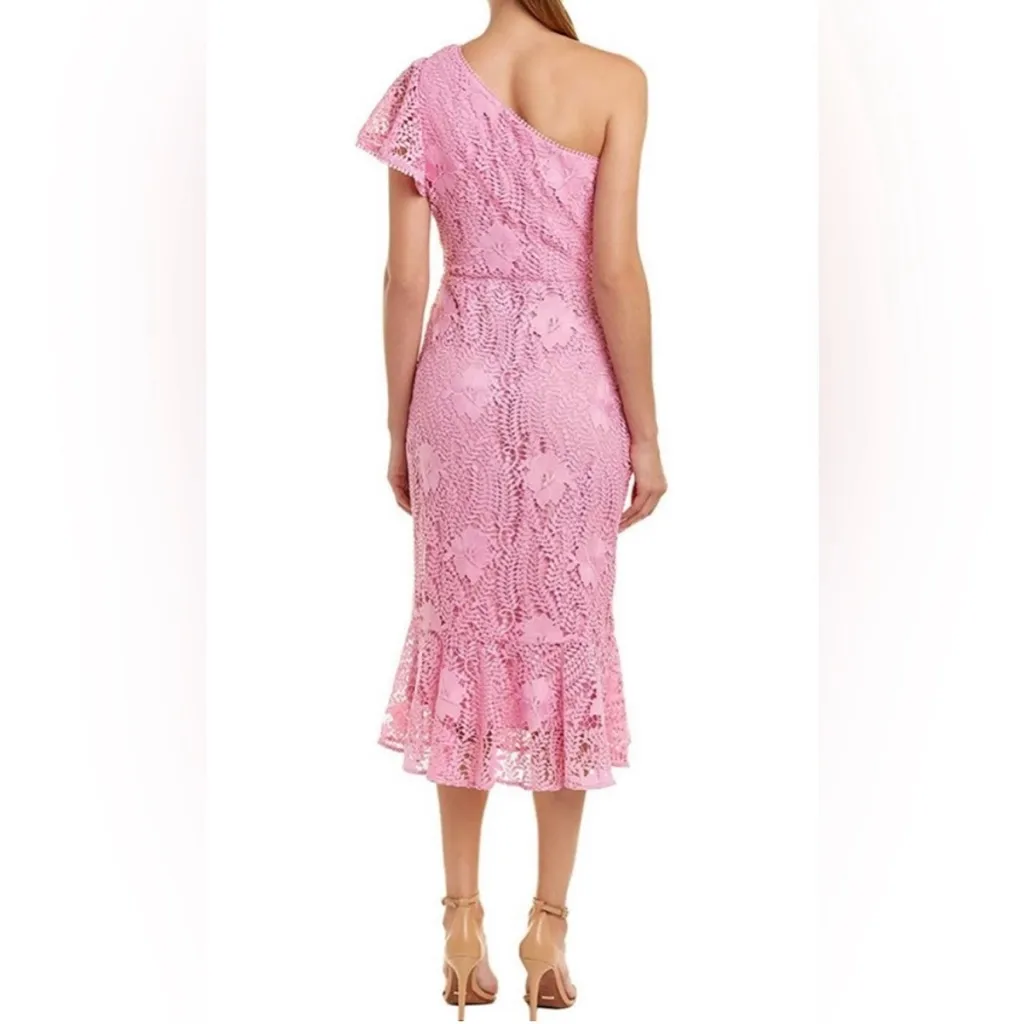 Shoshanna Pink Lace Fit n‎ Flare Midi Dress Size 12 Cocktail Party Designer $550 - Image 2