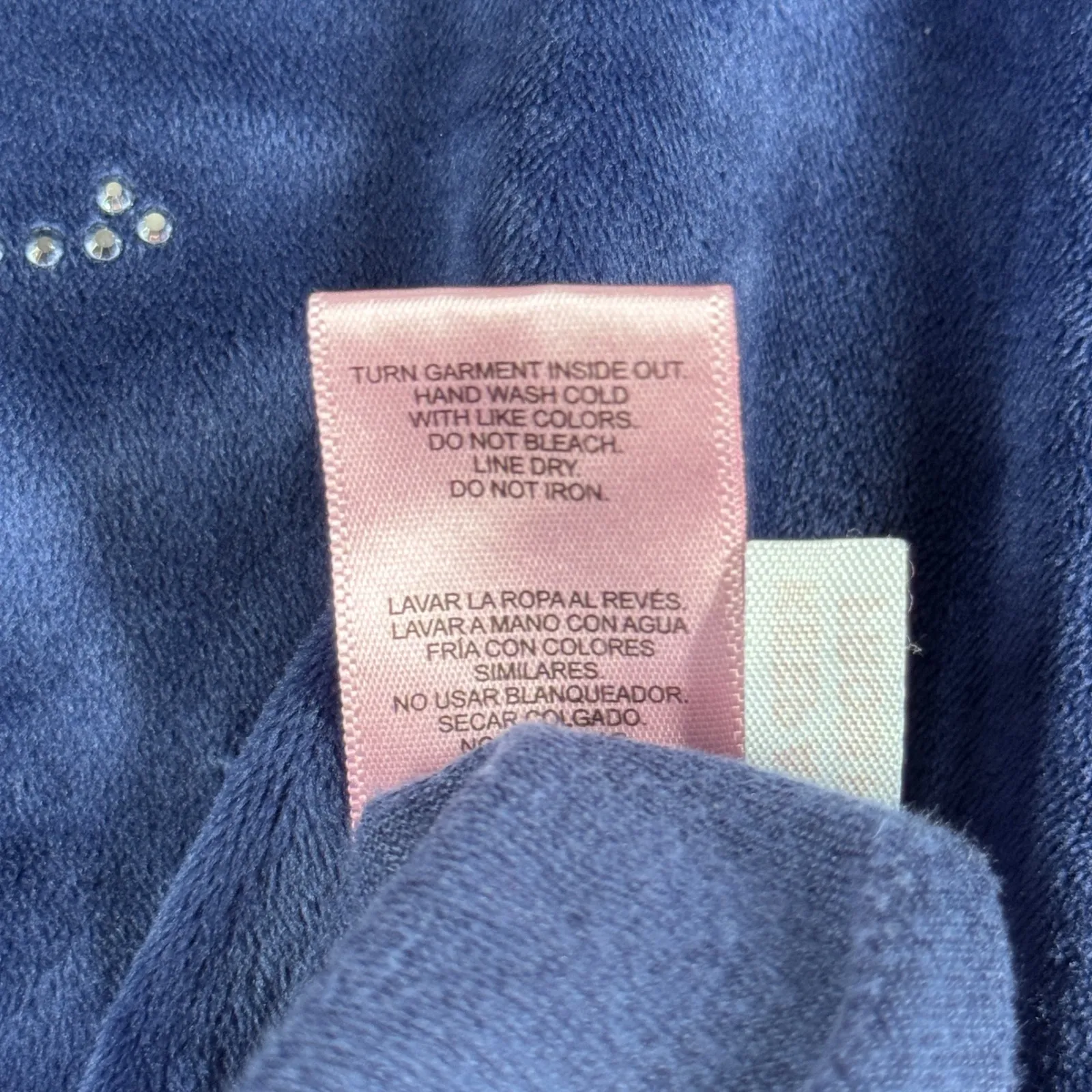 Juicy Couture Velour Top Womens L Navy Rhinestone‎ Logo Long Sleeve Y2K Lounge - Image 8