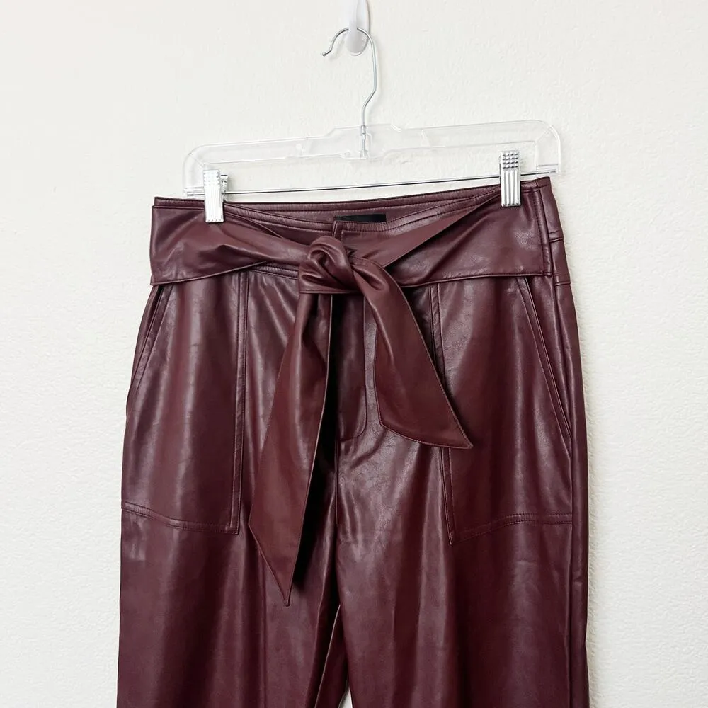 [Lucy Paris] Burgundy Faux Leather Belted High Rise Kick Flare Pants Sz Medium M - Image 4