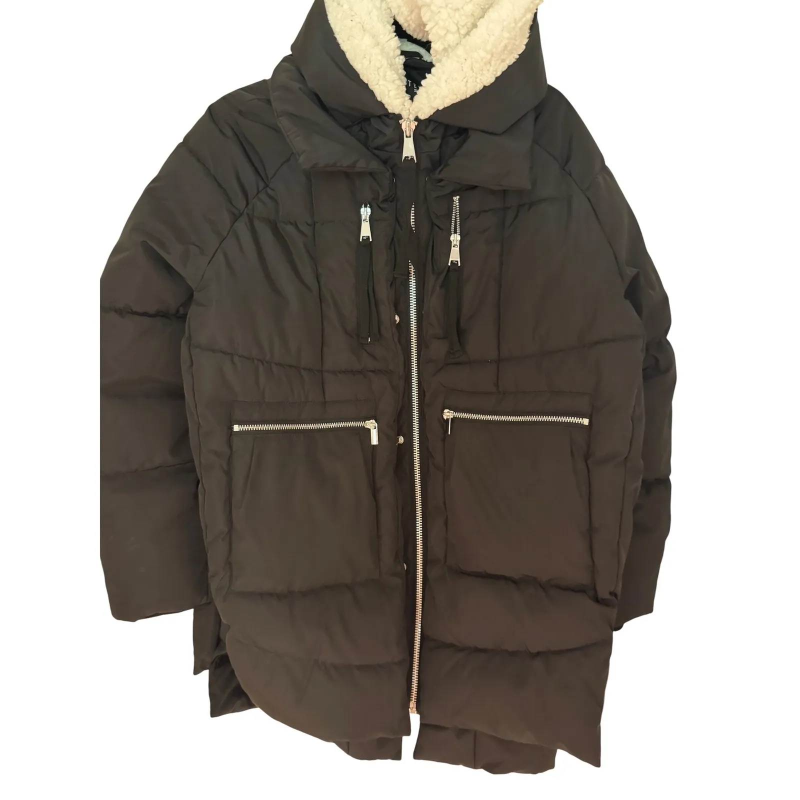 Bagatelle Black Puffer Coat‎ Faux Fur Trim Hooded Winter Warm Longline Medium - Image 8