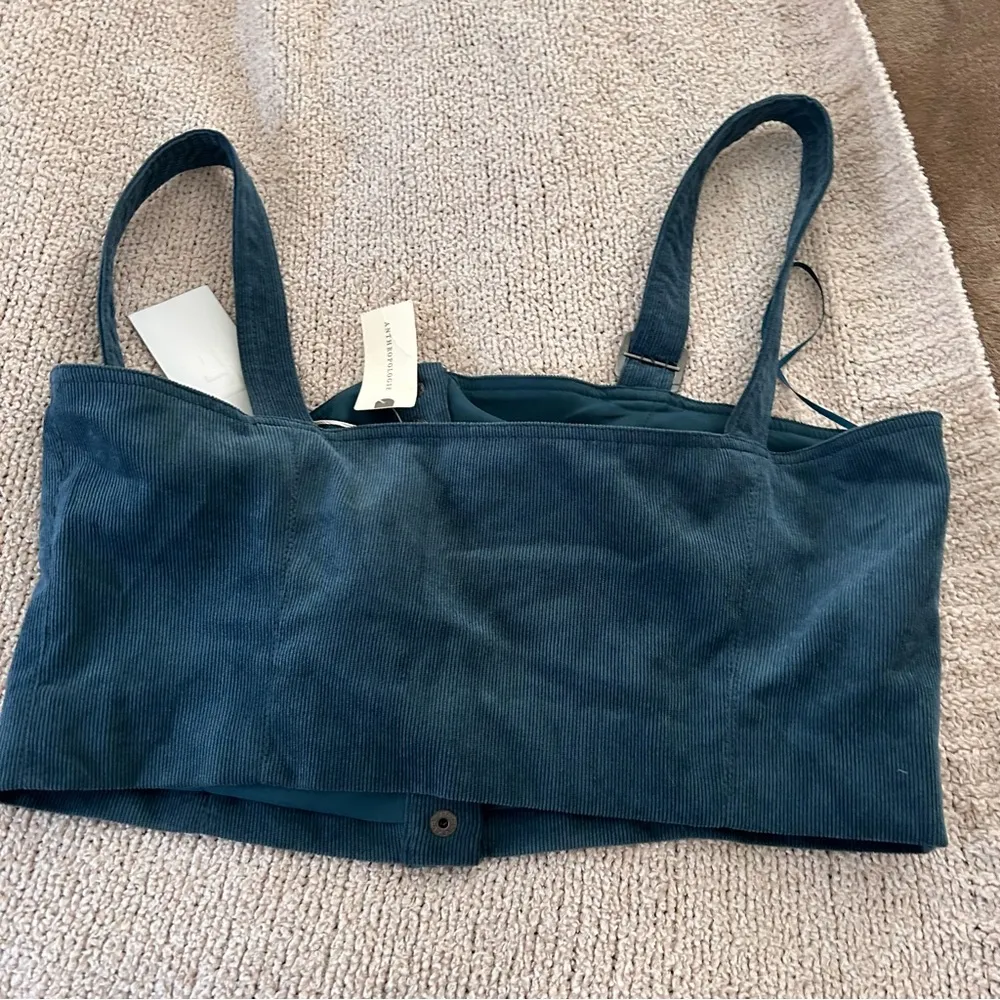 finders keepers anthro corduroy silver buckle snap button turquoise crop top - Image 3