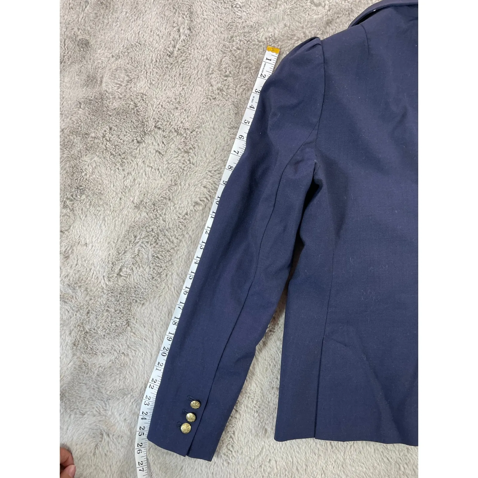 Banana Republic Wool Blend Blazer Navy Blue Gold Button Puff Sleeve Sz 12 Career - Image 7