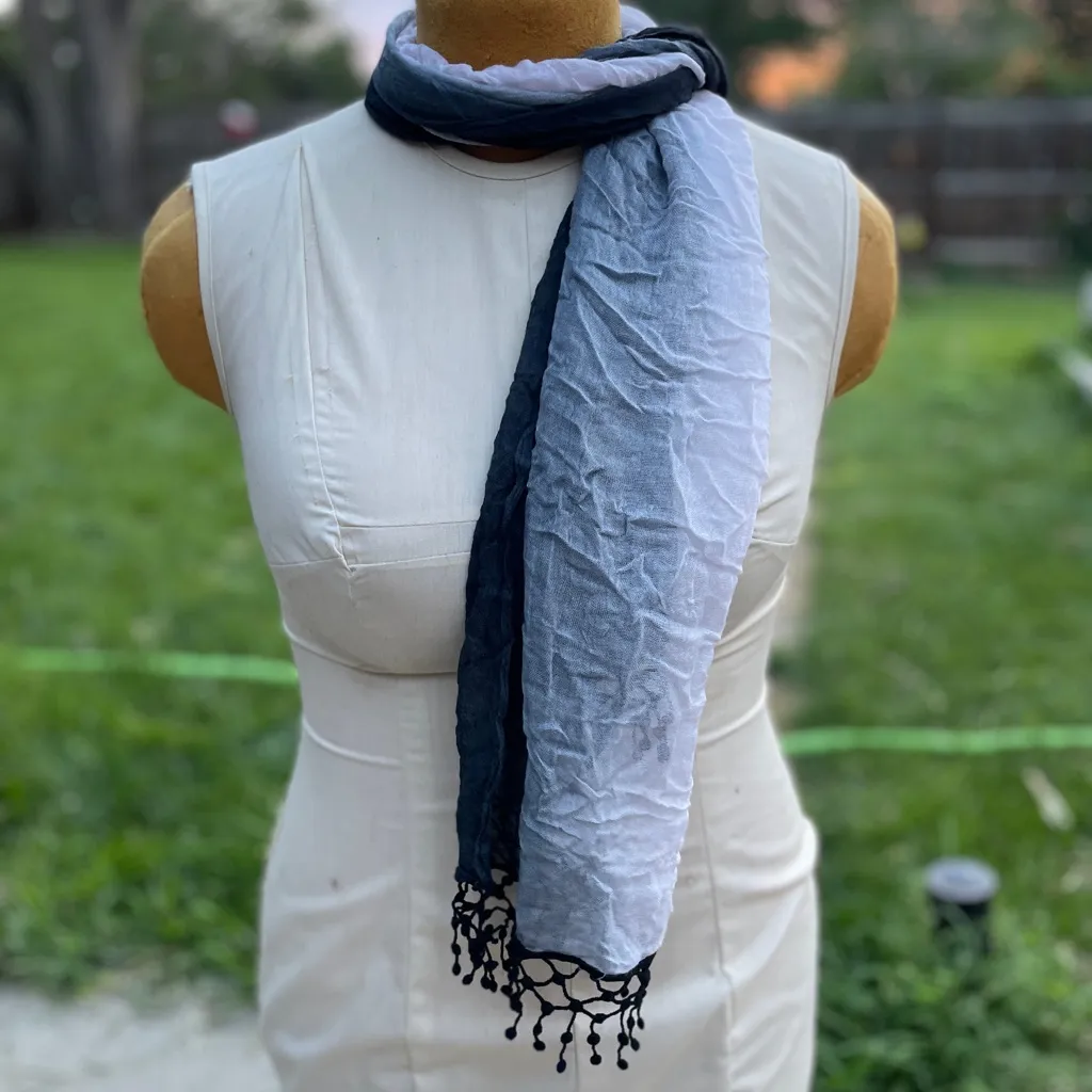 Black and White Ombre Scarf with fringe Pretty - Image 2