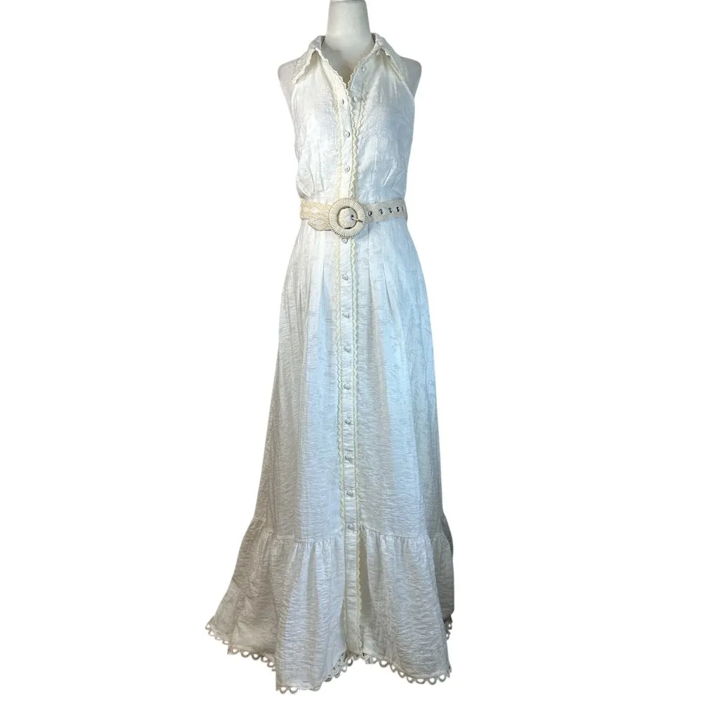 HEMANT AND NANDITA Tora Long Belt Buckle Dress in White X-Small New Maxi Gown - Image 4
