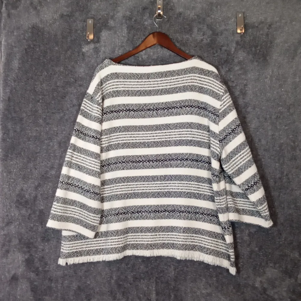 Eileen Fisher System Striped Woven Fringe Sweater Organic Cotton Womens XL - Image 3