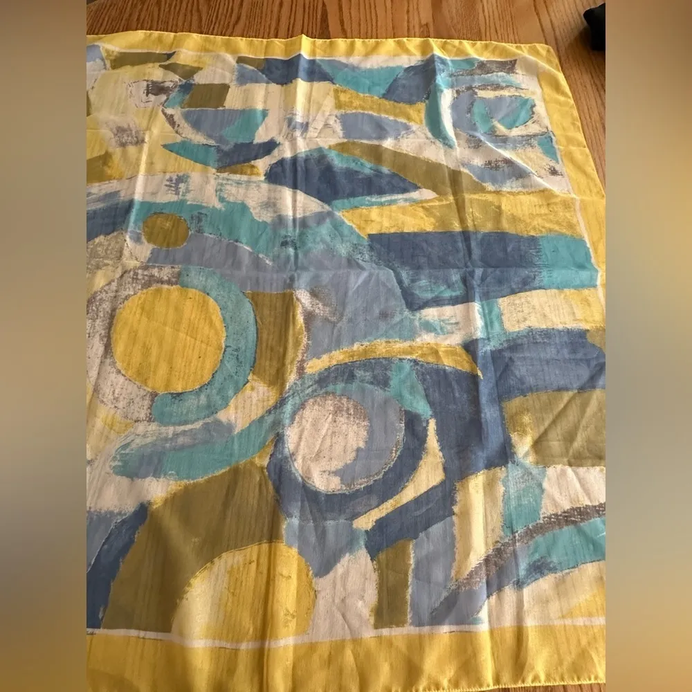 Made In Italy Abstract Tie Rack Scarf Vibrant Bright Yellow Colors 31” Square - Image 6