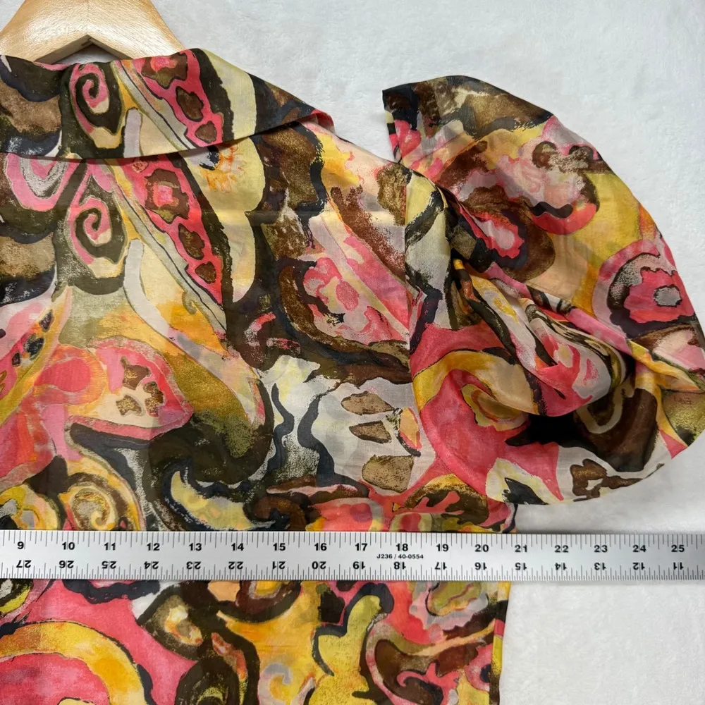 Chico's Silk Tunic Top Abstract Print Button Down Long Sleeve Blouse Size 1 US M - Image 6