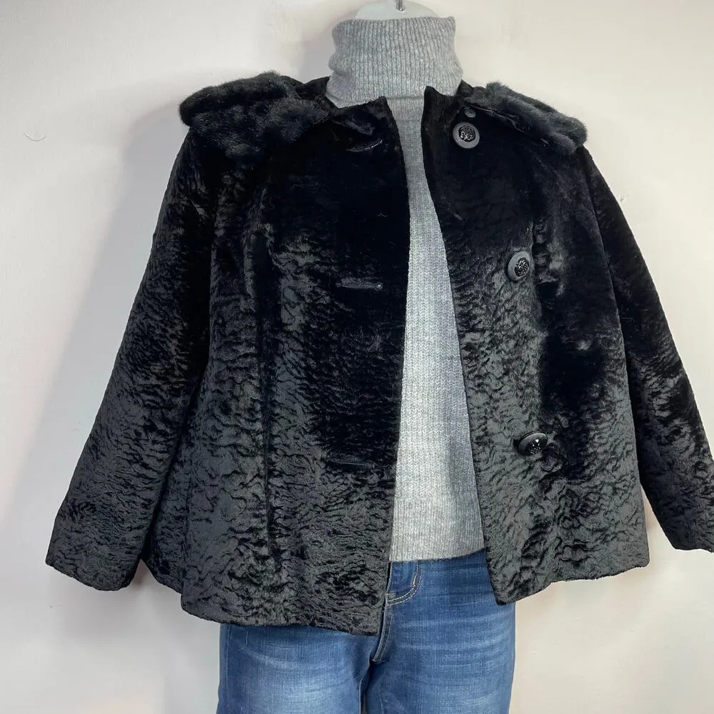 Vintage 70s Young Quinlan Black Persian Lamb Swing Coat Retro 60s Womens M L Size M - Image 10