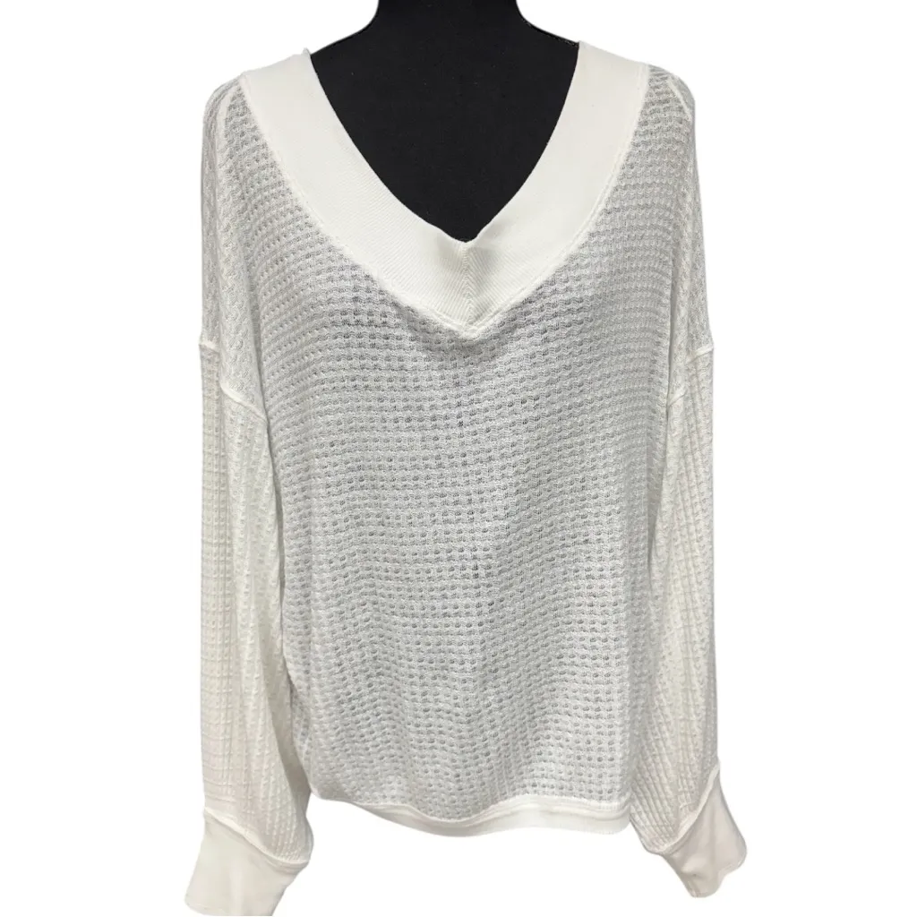 Free People We The Free South Side Thermal Top White Oversized Waffle Knit XS - Image 3