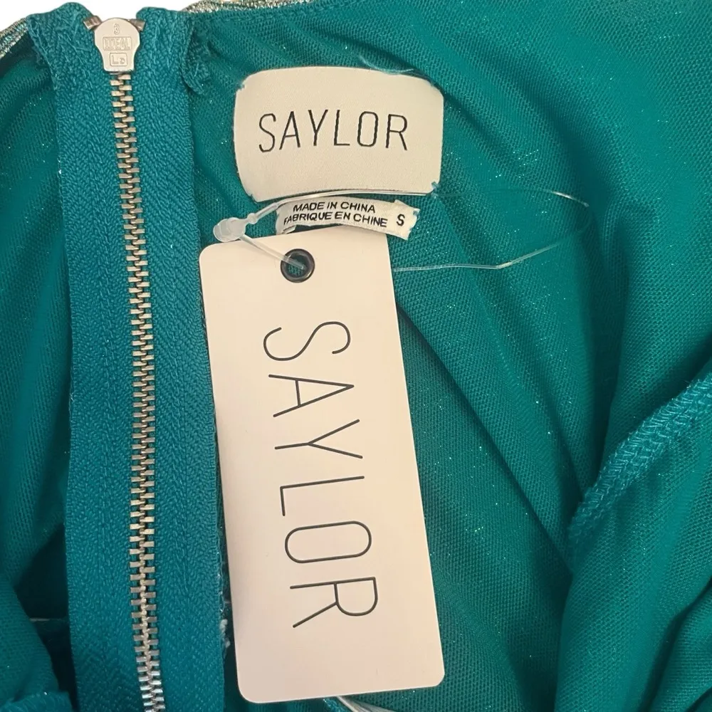 SAYLOR Nyah Mini Dress Teal Metallic Cocktail Puff Sleeves NWT - Image 11