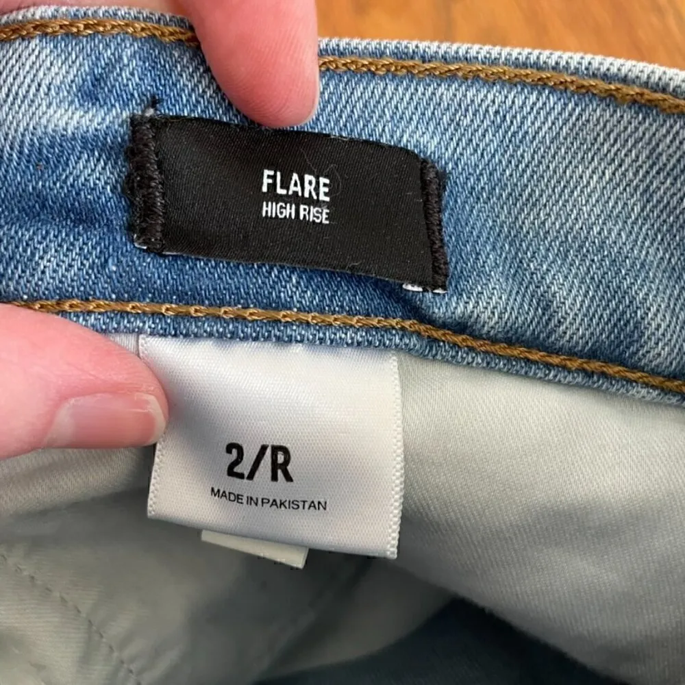 EX PRESS Flare High Rise Jeans Light Wash Ripped Fraying Raw Hem High Waisted Y2K - Image 6