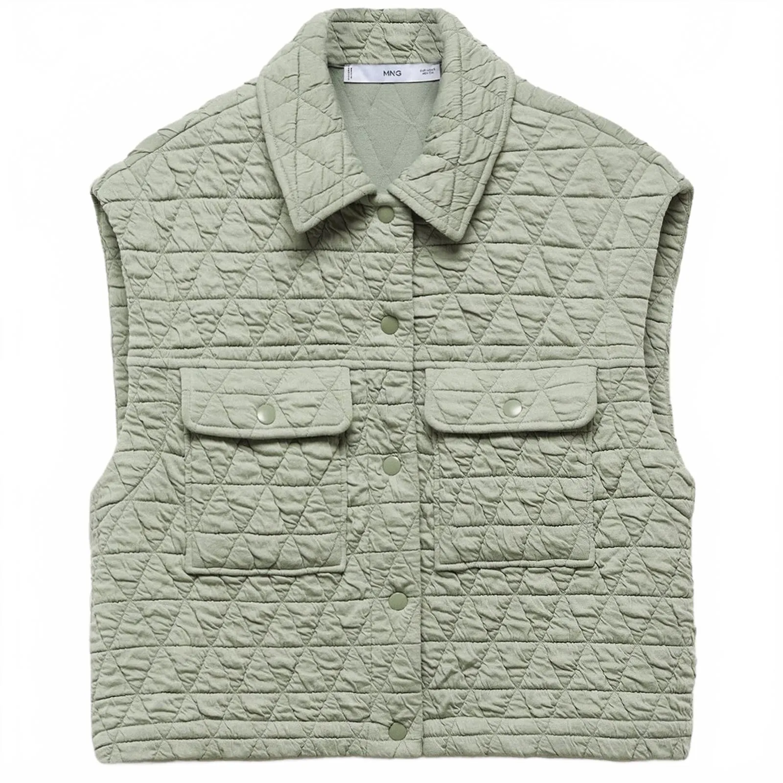 Mango Quilted Vest with Buttons Pastel Green NWT Small - Image 2