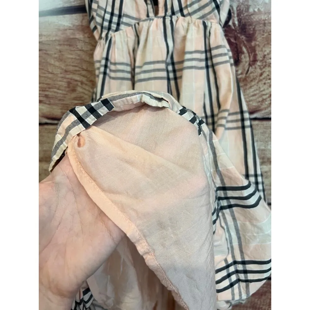 Free People Bridget Mini Dress Large A-Line Cut Out Pink Orange Plaid Sundress - Image 7