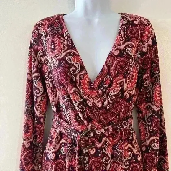 Anthropologie‎ Maeve Paisley Print Metallic Knit Belted A Line Dress Size Medium - Image 10