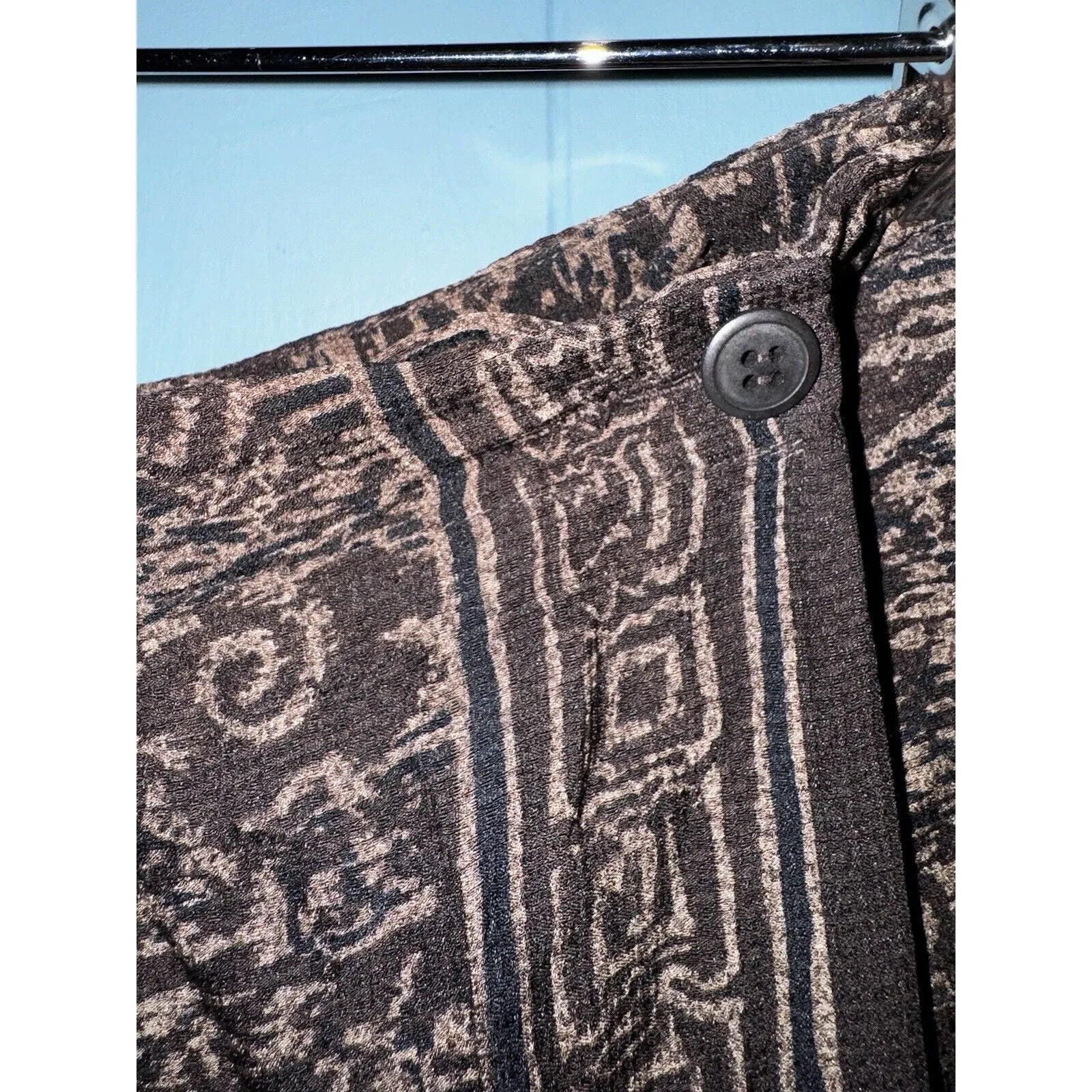 Vintage Jones New York Brown Print 100% Silk‎ Wrap Pencil Skirt Size 10 - Image 4