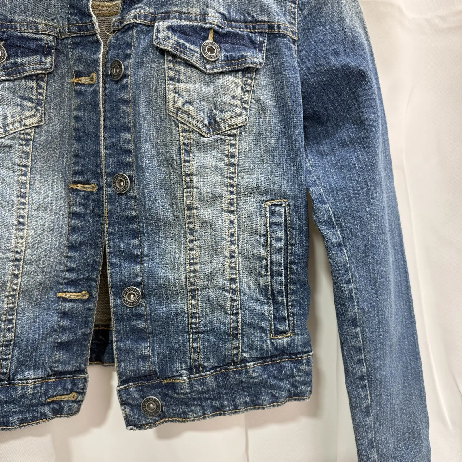 New Look by Yes Cropped Denim Jacket Dark/Light Juniors Sz S Blue Pockets - Image 5