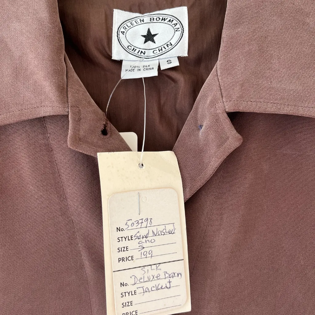 Arleen Bowman Sz M Brown Silk Deluxe Oversized Jacket Blazer Button Down Pockets Size M - Image 3